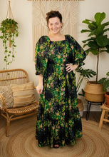 Lovely In Black & Floral- Modest Square Neckline Dress