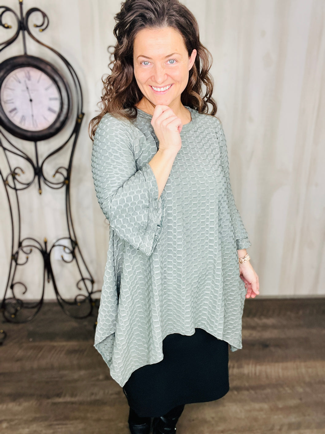 Gloria Handkerchief Tunic- Sage Gray