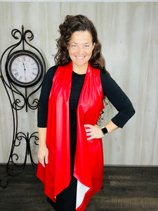 Faux Leather Vest-Red