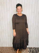 Brown & Blue Polkadot Dreams Ruffle Hem Dress