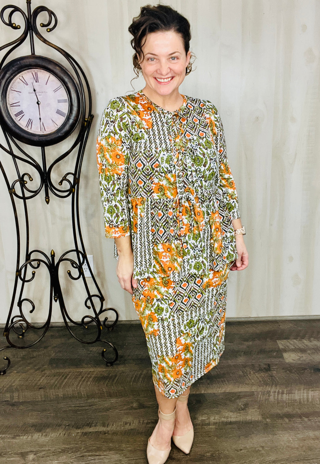 Lillian Bow Front Tunic Top- Floral & Geometric