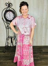 Metallic Short Sleeve Buttons Shirt-Pink or Rose Red