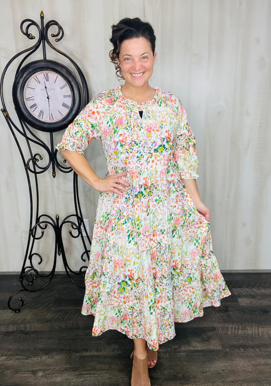 Summer Days Floral Dress- Green Mix