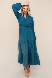 Nicole Smocked Waist Dress- Teal
