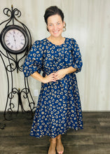 Mandy Animal Print & Bow Dress- Navy