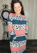 Sophia Sweatshirt Dress-Denim & Pink Leopard
