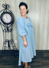 Mandy Pinstripe & Bow Dress- Chambray