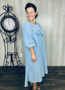 Mandy Pinstripe & Bow Dress- Chambray