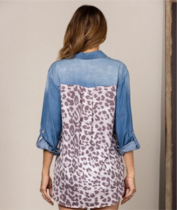 Jean & Leopard Top- Grey Mix