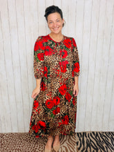Missy Midi Length Animal Print & Roses Dress
