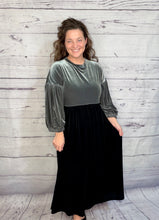 Amanda Velvet Two Tone Dress- Black & Silver