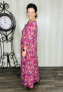 Connie Soft Paisley Dress-Dark Burgundy
