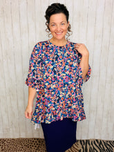 Samantha Ruffle Sleeve & High Low Tunic-Purple Floral