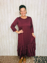 Burgundy & Pink Polkadot Dreams Ruffle Hem Dress