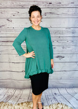 Samantha Ruffle High Low Tunic-Ribbed Green