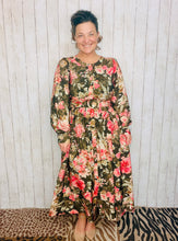 Jessica Green & Floral Belted Dress