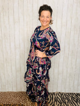 Misty Ruffle Tiered Dress-Navy Paisley
