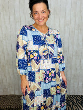 Cassie Marie Tiered Boho Style Dress-Navy Patchwork