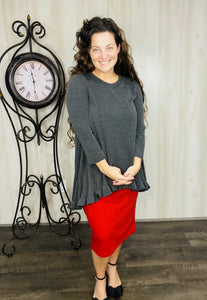Samantha Ruffle High Low Tunic-Ribbed Black/Charcoal