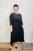 Kayla Ruffled Burnout Velvet Dress-Black Leopard