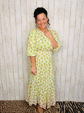 Green & Ivory Floral Mesh Overlay Dress