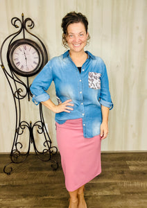 Miss Amy Thicker Fabric Pencil Skirt- (Regular & Plus) Mauve (27"-29" Length)