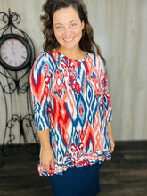 Samantha Ruffle High Low Tunic-Teal & Rust
