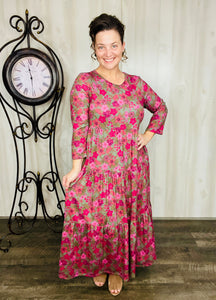 Tonya Tiered Dress- Olive Floral