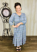 Cassie Marie Tiered Boho Style Dress-Purple & Ivory Plaid