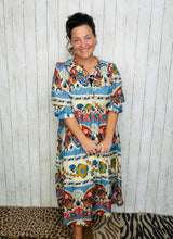 Larissa Blue Border Print Mix Dress