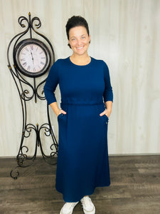 Ribbed Lounge Dress- Navy