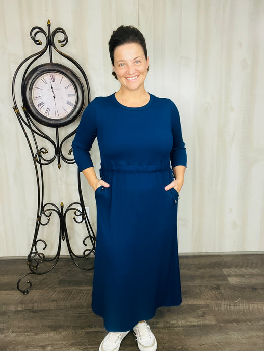 Ribbed Lounge Dress- Navy