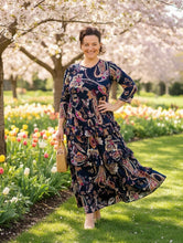 Misty Ruffle Tiered Dress-Navy Paisley