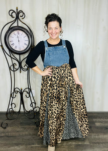 Leopard & Animal Print Mixed Overall/Jumper Dress