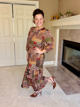 Kara Ruffle Dress- Rust, Brown & Olive