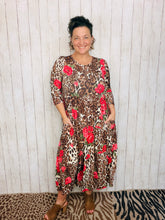 Tonya Marie Tiered Dress- Midi Length- Leopard & Roses