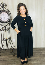 Tonya & Wood Button Dress- Black