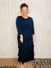 Misty Ruffle Tiered Dress-Navy