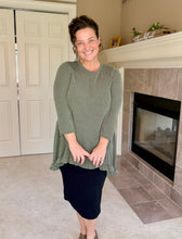 Samantha Ruffle High Low Tunic-Ribbed Olive