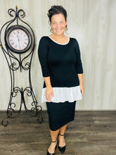 Black & Ivory Ruffle & Bow Colorblock Tunic Blouse