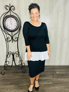 Black & Ivory Ruffle & Bow Colorblock Tunic Blouse