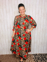 Power On The Day Dress-Leopard & Red Roses