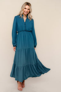 Nicole Smocked Waist Dress- Teal