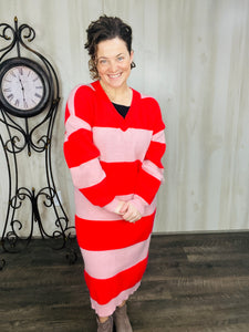 Red Meets Pink Ribbed Knit Dress