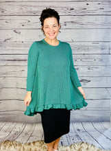 Samantha Ruffle High Low Tunic-Ribbed Green