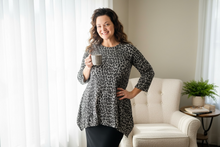 Tara Sharkbite Tunic-Gray Leopard Print