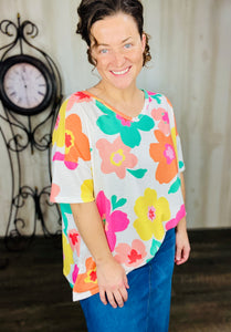 Oversized Multi-Floral Textured Top