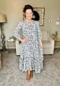 Michella High Low Dress-Black & White Paisley