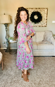 Cassie Marie Tiered Boho Style Dress-Floral & Leopard