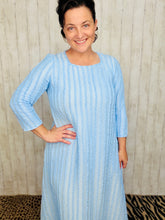 Hannah Square Neck Textured Midi Dress- Powder Blue